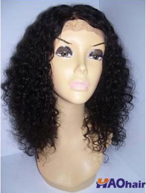 Cheveux noirs bouclés de longueur d'épaule de couleur noire avec des perruques avant de dentelle pour les femmes afro-américaines noires