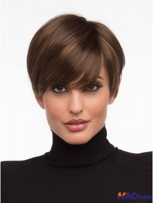 Perruques avant en dentelle Longueur recadrée Couleur marron Style droit Boycuts