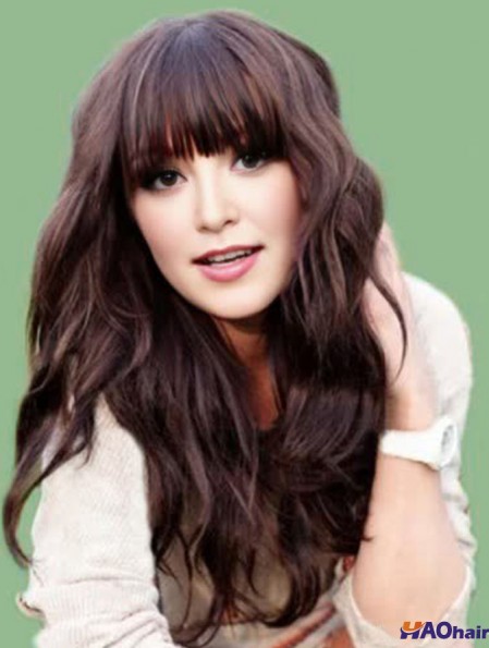 Cheveux longs  perruques longue couleur brune avec frange monofilament