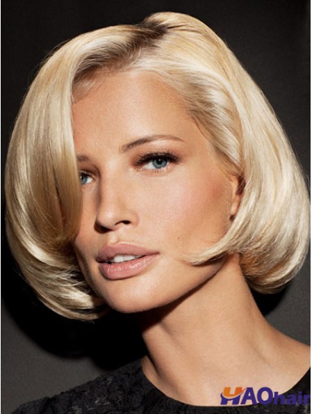 Perruque Bob exquise blonde droite longueur de menton avant en dentelle