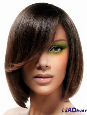 Perruques Bob No-Fuss Bob Droite Brun Longueur Dentelle