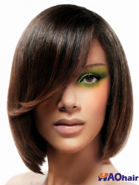 Perruques Bob No-Fuss Bob Droite Brun Longueur Dentelle
