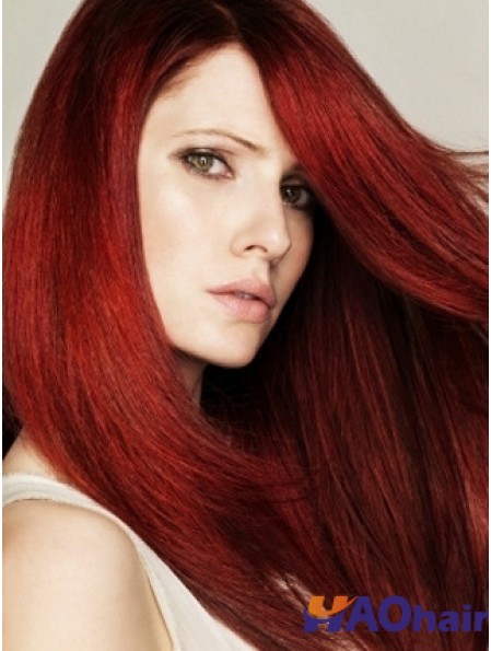 Coiffures Red Straight With Bangs Monofilament Long Wigs
