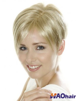 Blonde douce recadrée droite Boycuts perruques avant de lacet