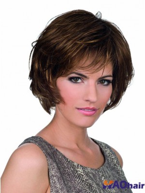 Perruques de séparation Bobs Lace Front Chin Longueur Synthetic Brown Monofilament