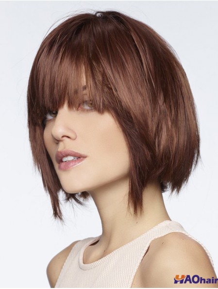Perruque Bob à la mode avec longueur de menton droite Auburn 8  inchavant de dentelle