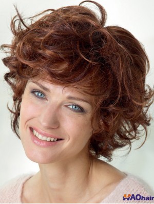 Bouclés avec des franges Longueur d'épaule Auburn Perruques avant en dentelle populaires