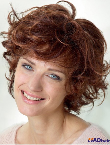 Bouclés avec des franges Longueur d'épaule Auburn Perruques avant en dentelle populaires