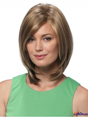Longueur d'épaule droite Blonde 12  inchCoiffures avant en dentelle Bob Perruques