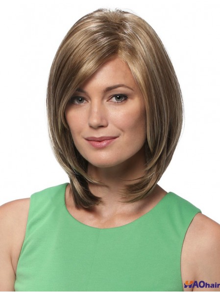 Longueur d'épaule droite Blonde 12  inchCoiffures avant en dentelle Bob Perruques