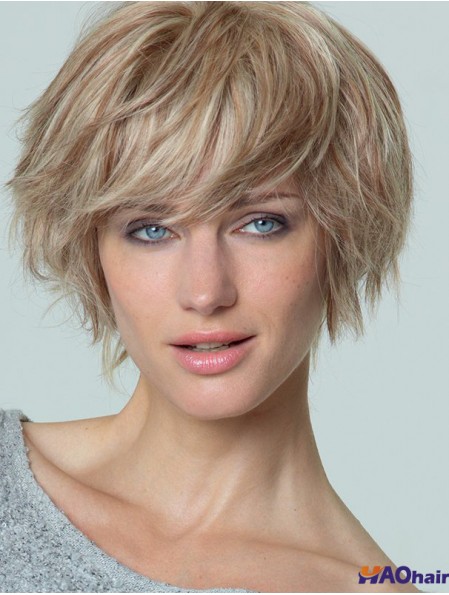 Boycuts courts et droits Blonde populaire 100% perruques nouées à la main