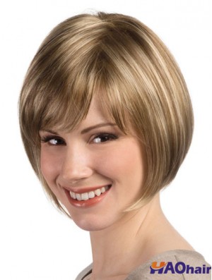 Perruque de coiffure Bob avec un style droit sans capuchon monofilament