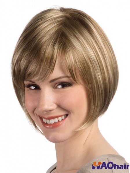 Perruque de coiffure Bob avec un style droit sans capuchon monofilament