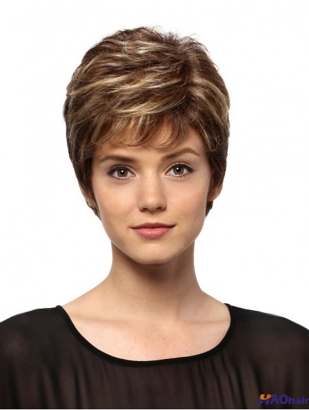 6  inchBoycuts ondulés doux brun perruques courtes