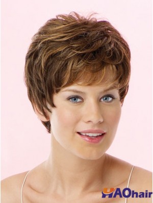 Incroyable Brown Cropped Wavy Boycuts Lace Front Wigs