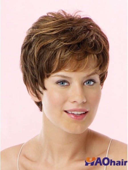 Incroyable Brown Cropped Wavy Boycuts Lace Front Wigs