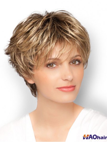 Blonde 8  inchconçu recadrée ondulée Boycuts perruques en dentelle