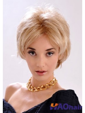 Perruques courtes blondes superposées droites de 9 po