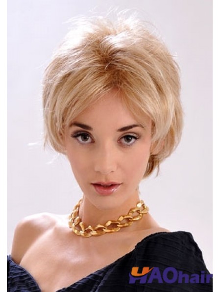 Perruques courtes blondes superposées droites de 9 po