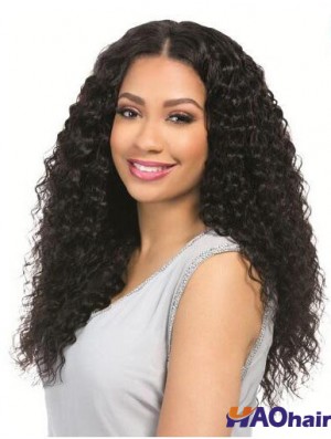 Bouclés Noir 18  inchSans Frange Perruques de Cheveux Humains Remy 360 Dentelle