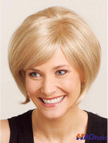 Longueur de menton droite 100% blonde nouée à la main en ligne Bob perruques