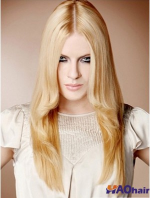 22  inchdroite blonde 100% perruques synthétiques attachées à la main