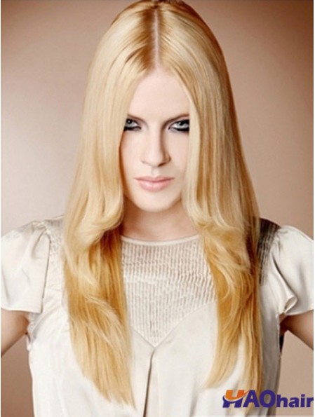 22  inchdroite blonde 100% perruques synthétiques attachées à la main