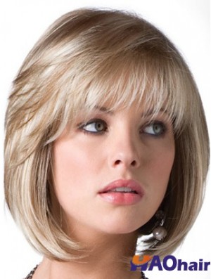 Perruque blonde de Bob avec le style droit de longueur de menton de frange