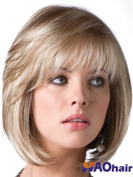 Perruque blonde de Bob avec le style droit de longueur de menton de frange