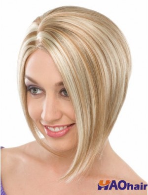 Capless menton longueur droite blonde à la mode bob perruques
