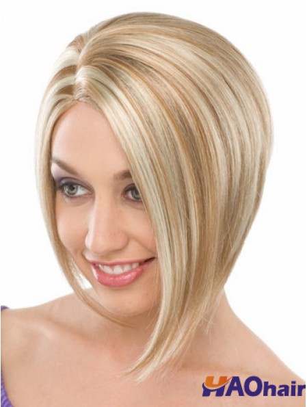 Capless menton longueur droite blonde à la mode bob perruques