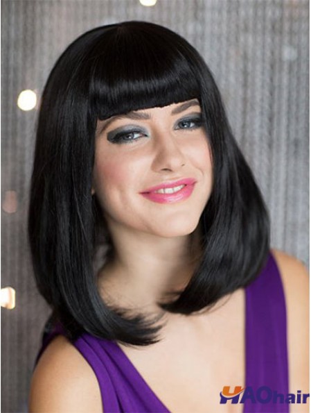 Capless épaule longueur droite noir Sassy Bob perruques