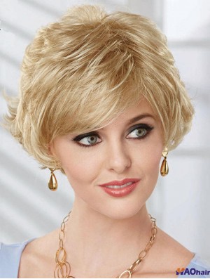 Bob Wig UK avec longueur de menton ondulé synthétique sans capuchon