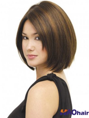 Capless menton longueur droite brun belle Bob perruques