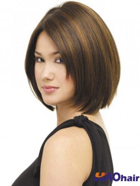 Capless menton longueur droite brun belle Bob perruques