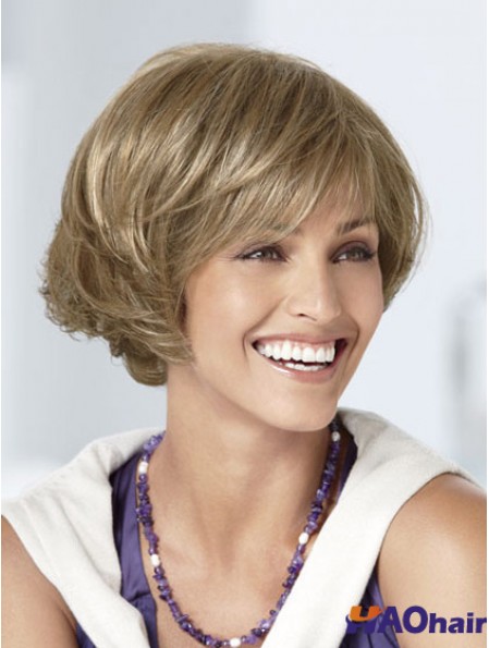 Capless court ondulé blonde grand bob perruques