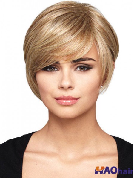 Coiffures blondes droites courtes sans bonnet Bob perruques