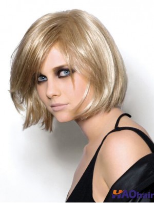 Perruques Bob à la mode, longueur de menton droit, blonde, 10 pouces, monofilament