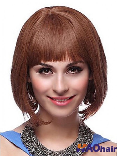 Capless menton longueur Auburn droite exquis Bob perruques