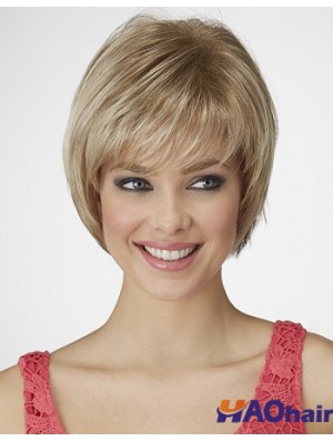 Longueur de menton droite Blonde 9 pouces capless belles perruques Bob