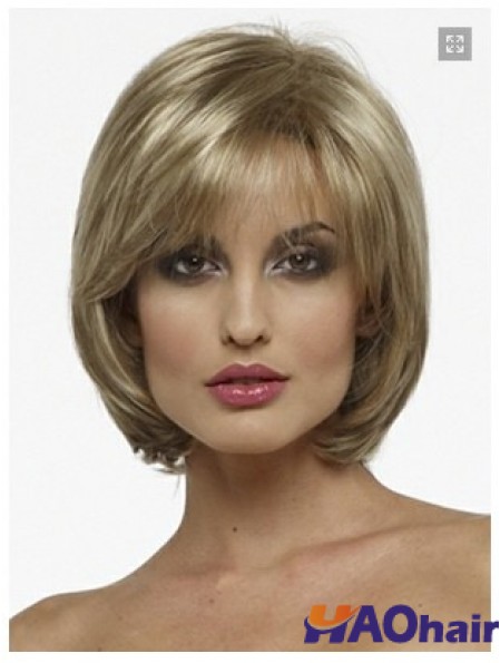 Capless menton longueur droite blonde mode bob perruques