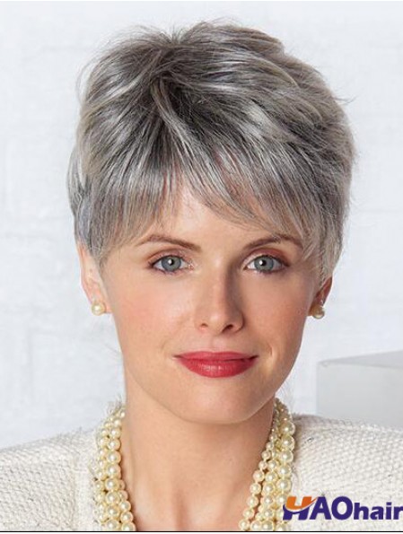 Perruques en dentelle monofilament coupe courte style gris coupe droite