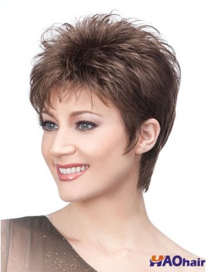 Perruques Browns avec longueur courte sans bonnet Style droit