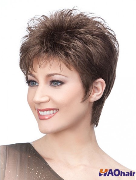 Perruques Browns avec longueur courte sans bonnet Style droit