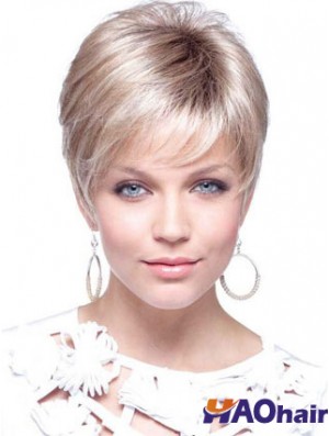 Perruques pour femmes UK avec longueur recadrée sans capuchon de couleur blonde
