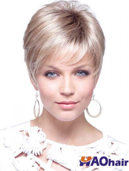 Perruques pour femmes UK avec longueur recadrée sans capuchon de couleur blonde