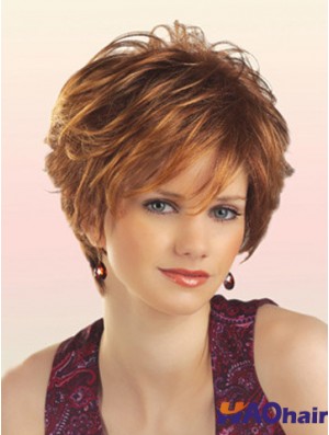 Perruque de cheveux naturels avec coupe en couches de longueur courte sans capuchon
