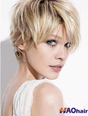 Perruques blondes courtes avec des coupes de style droites sans capuchon