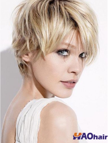 Perruques blondes courtes avec des coupes de style droites sans capuchon