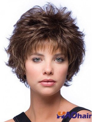 Layered Wavy Brown Capless perruques courtes bon marché